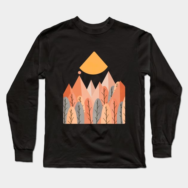 The grey and orange forest peaks Long Sleeve T-Shirt by Swadeillustrations